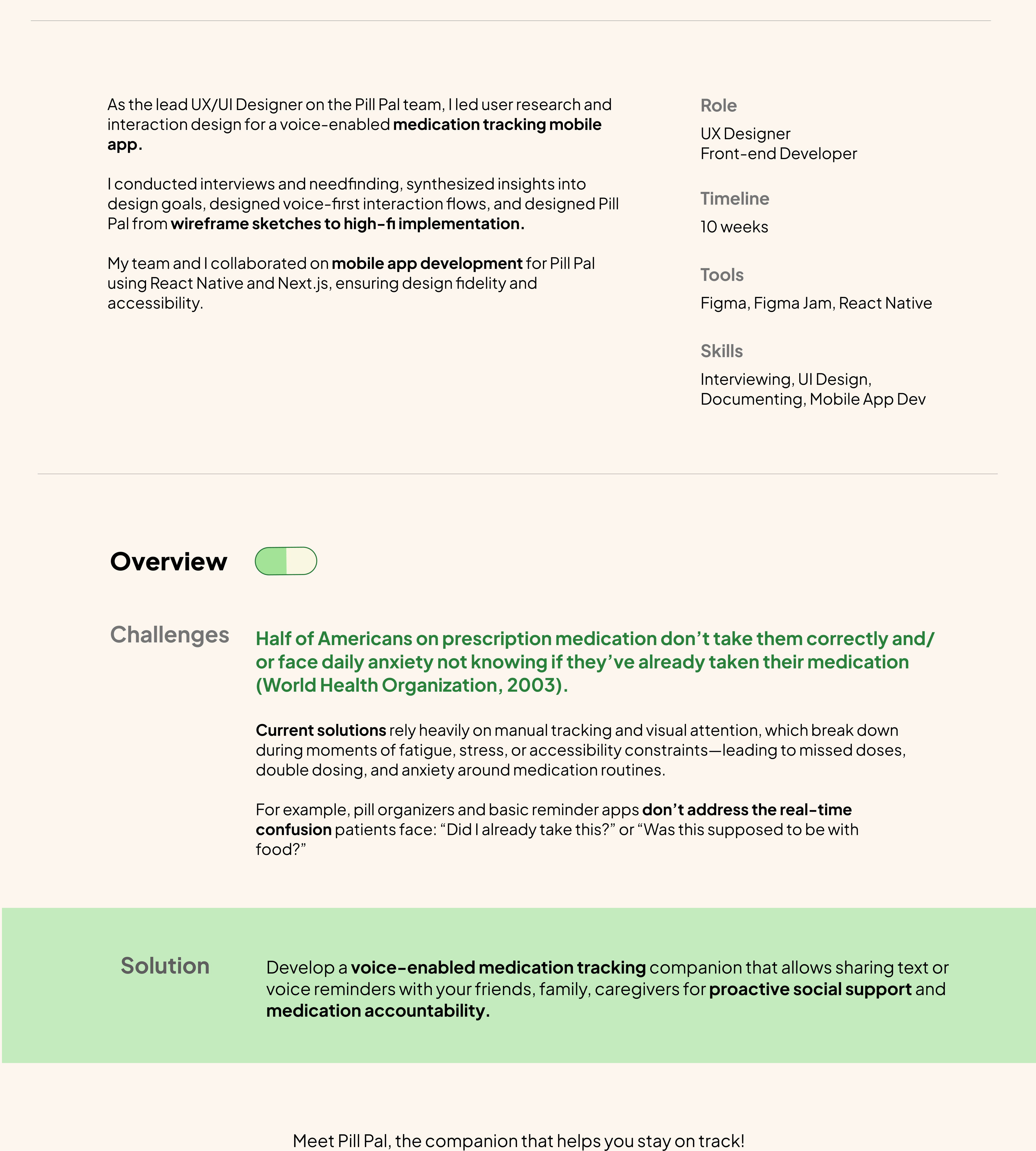 Pill Pal project page (slide 1)